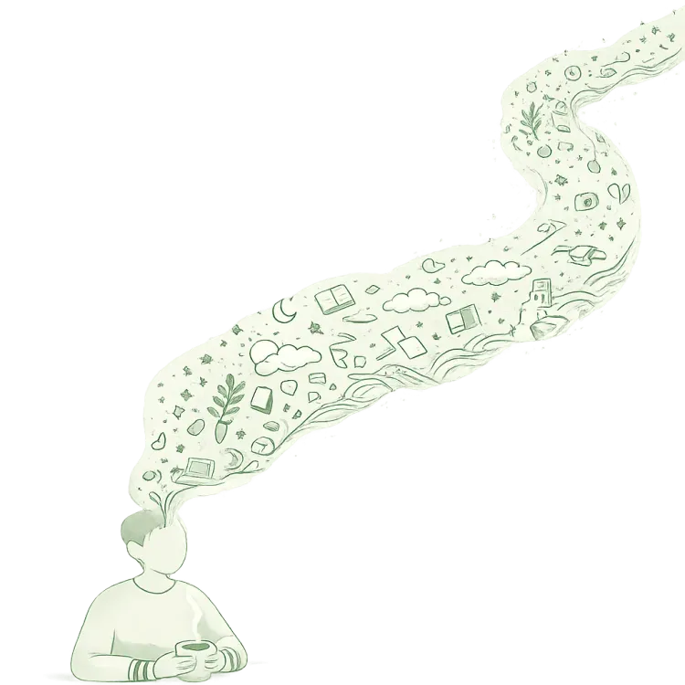 Person in contemplation with ideas flowing